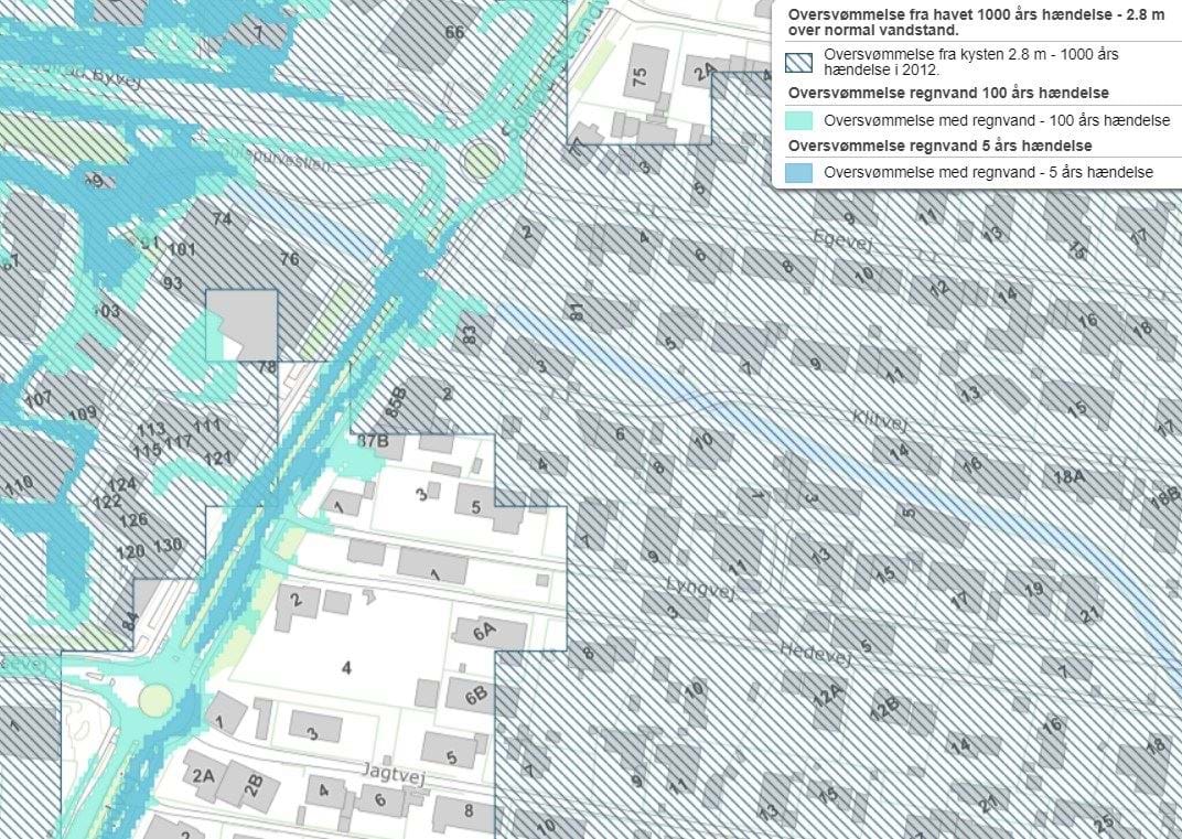 Udsnit af oversvømmelseskort