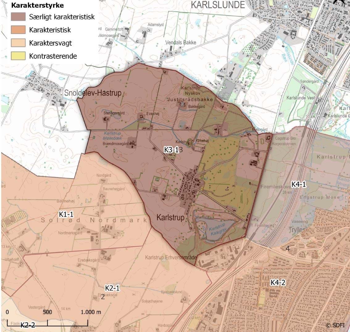 Figur der viser afgrænsning af det særligt karakteristiske landskab ved Karlstrup